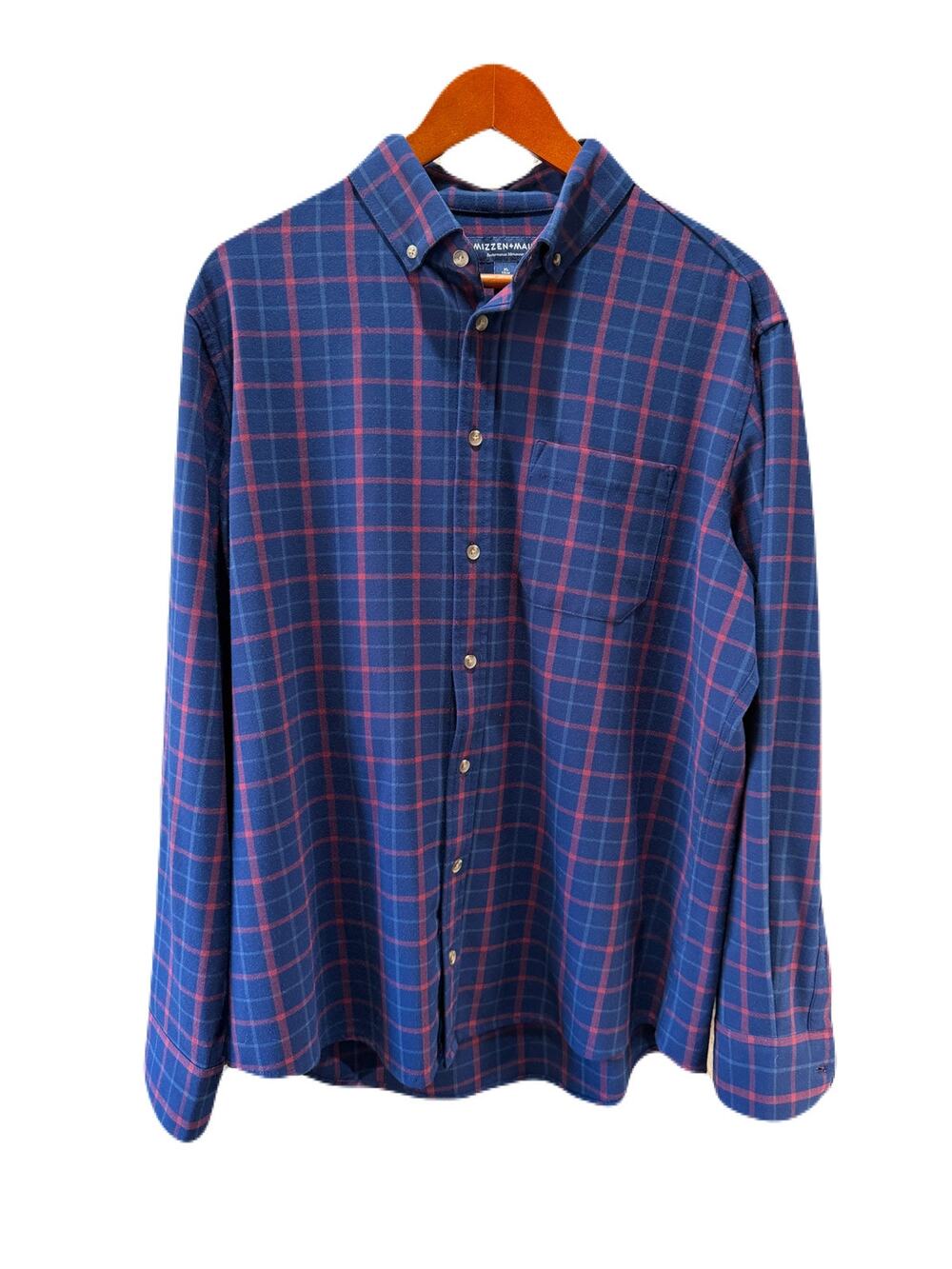 Mizzen+Main Mens Plaid Button Down Performance Stretch Shirt Blue Red Size XL